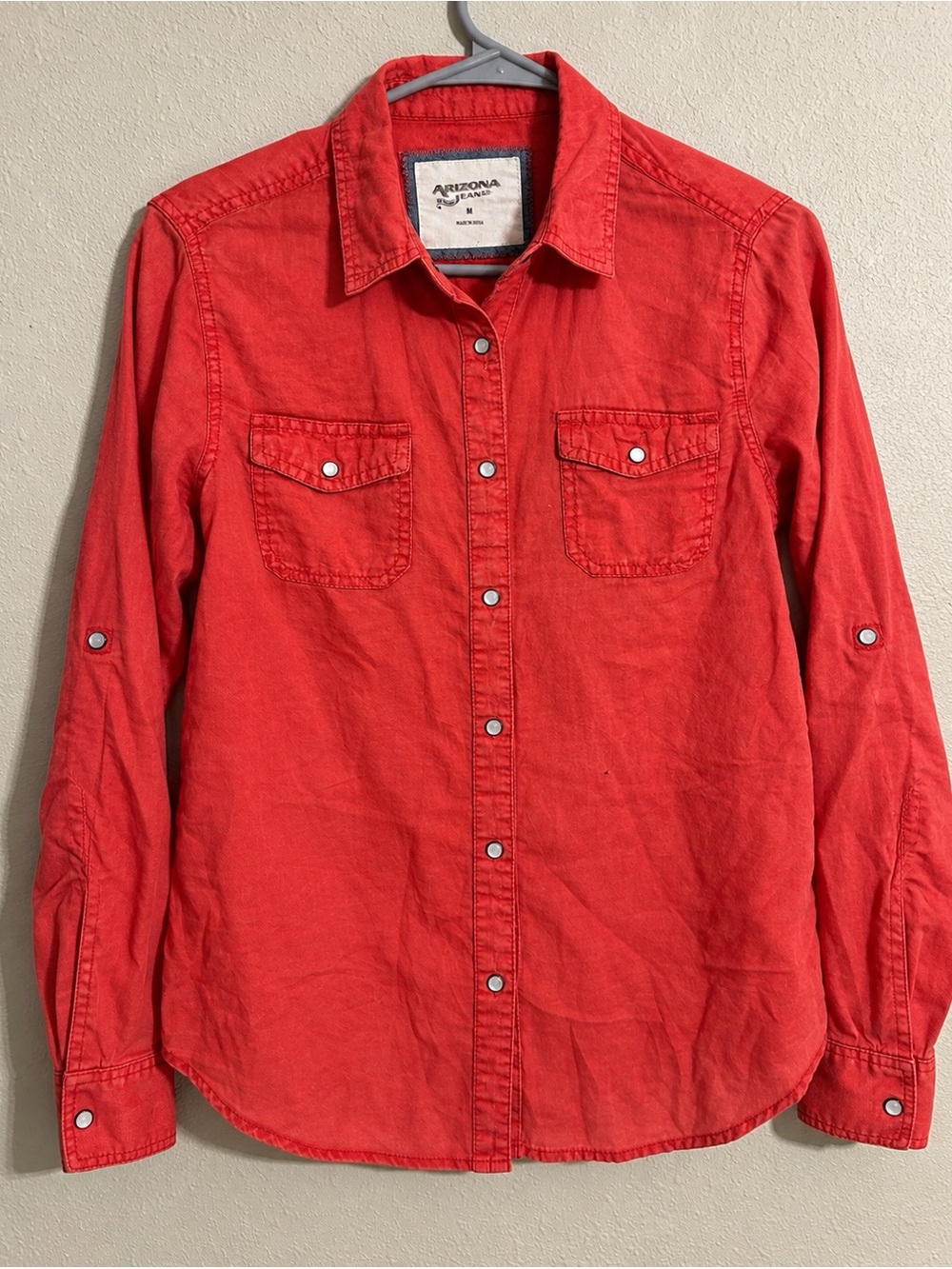 Arizona Jean Co. Red Western Snap Button Shirt Women’s M Roll Tab Long Sleeve